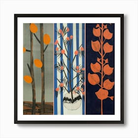 A wall painting divided into three equal parts, each part containing a type of plant 4 Art Print