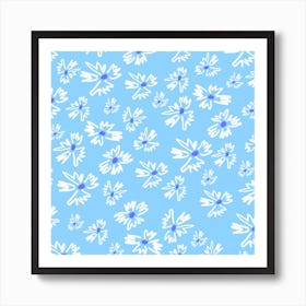 Daisies On A Blue Background 1 Art Print