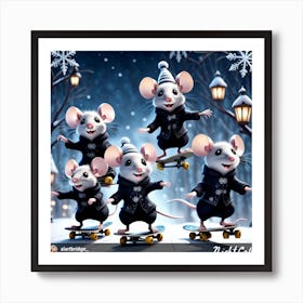 Mouse On Skateboards Art Print