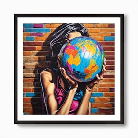 Girl Holding A Globe Art Print