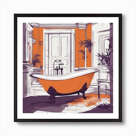 Drew Illustration Of Bathtub On Chair In Bright Colors, Vector Ilustracije, In The Style Of Dark Nav (2) Art Print