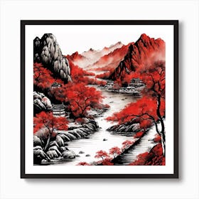 Chinese Landscape Mountains Ink Painting (30) 2 Art Print