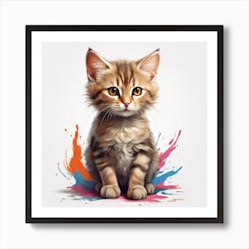 Kitten With Paint Splashes Art Print