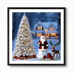 Christmas Tree And Santa Art Print