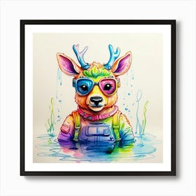 Deer In The Water 20 Art Print