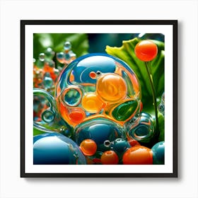 3d Bubbles Colors Dimensional Objects Illustrations Shapes Plants Vibrant Textured Spheric (7) Art Print