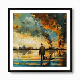 Ecological Disaster - Business Man Walks By A Factory Art Print