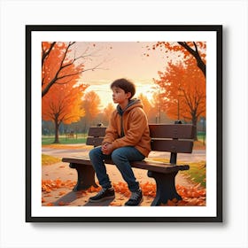 Alone Boy In Whimsical Scene Art Print (2) 1 Affiche