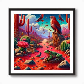 Frog and Falcon in the Red Desert Art Print