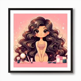 Cute Girl With Long Hair Art Print