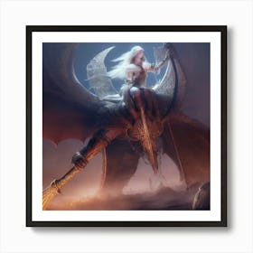 Lady Riding A Dragon Art Print