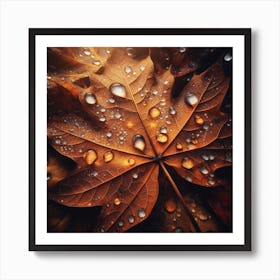 Autumn Leaf With Water Droplets Art Print