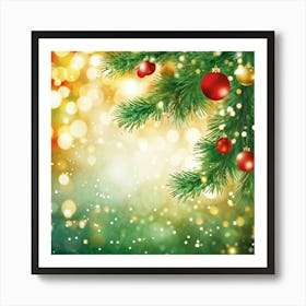 A Festive Greeting Card Photo Design Featuring A Sparkling Gold Framed Tree Branch Captured In Vivi (4) Art Print