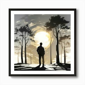 Silhouette Of A Man In The Forest Art Print