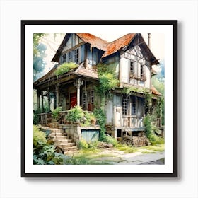 Enchanting Watercolor Art The Last House By Greg Rutkowski Art Print