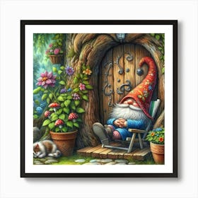 Gnome In The Garden 1 Art Print