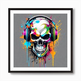 Skull With Headphones 4 Art Print