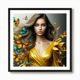 Beautiful Woman With Butterflies 1 Art Print