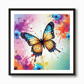 Butterfly And Flowers 14 Art Print