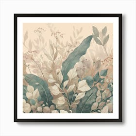 Illustration Of Leaves And Delicate Flowers In S (1) Art Print