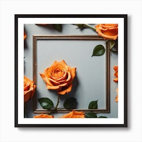 Orange Roses In A Frame 1 Art Print