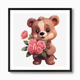 Teddy Bear With Roses 1 Art Print