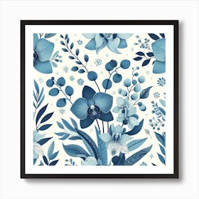 Scandinavian style,Pattern with blue Orchid flowers Art Print