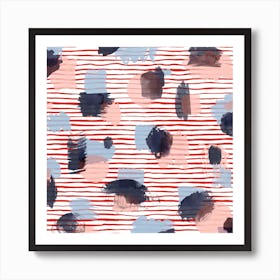 Watercolor Stains Stripes Red Square Art Print