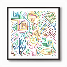 Colorful Doodles Inspired By the Egyptian culture In A Modern Abstract Style White Background 1 Art Print