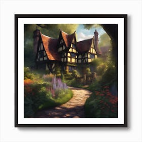 Summer Garden of Timber Framed Manor House Art Print