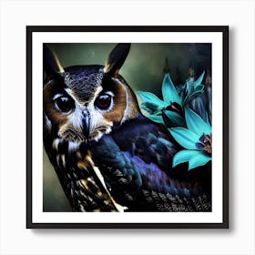 Owl With Flowers 24 Art Print