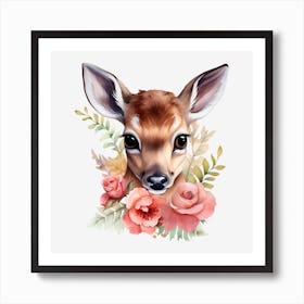 Deer With Flowers Poster