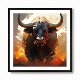 Abstract Expressionism Big Bull In Paddock Ready To Charge Looking At Camera Art Print