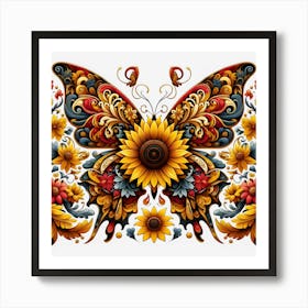 Russian Ornate Sunflower Butterfly Art Print