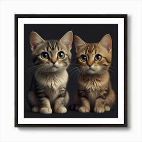 Isometric cute adorable big eyes spacecat male and a female kawaii cat, teasing mood, professional graphics, clipart for t-shirt print 122 Art Print