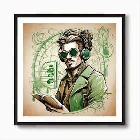 Steampunk Man With Headphones Art Print