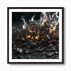 Coal Burning On Black Background Art Print