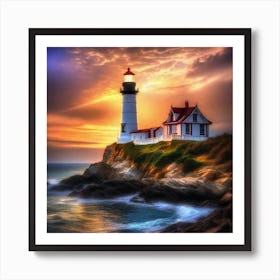 Lighthouse At Sunset 1 Art Print