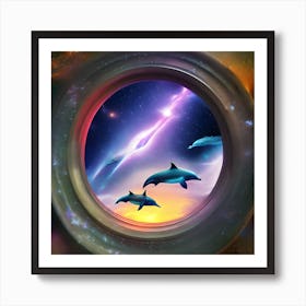 Dolphins In Space 1 Art Print