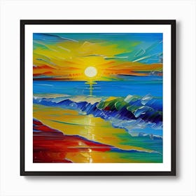Setting Sun Over The Ocean Art Print