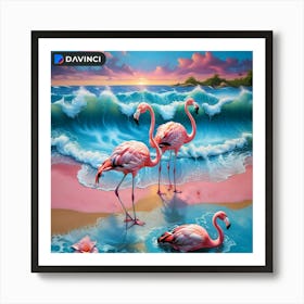 Flamingos At The Beach Art Print