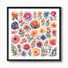 Watercolor Flowers Set Art Print