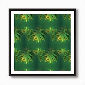 Marijuana Leaves On A Green Background Art Print