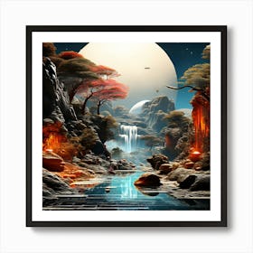 Landscape With Water And Trees, Modern And Classical Art Elements art print Art Print