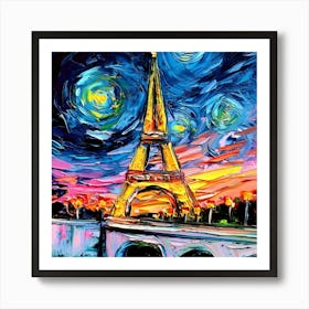 Eiffel Tower Building Starry Night Van Gogh Art Print