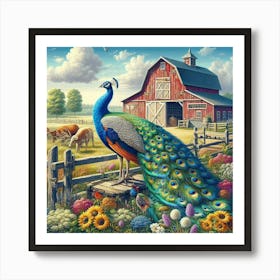 Peacock In The Field Art Print