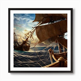 Pirate Ship Sailing In The Ocean Art Print