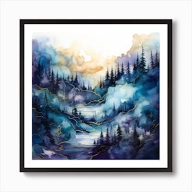 Forest Landscape Watercolor Painting Art Print