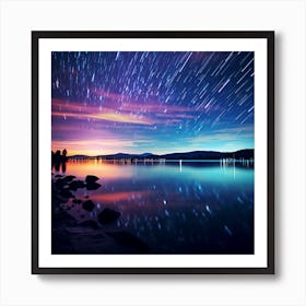 Star Trails Over Lake 2 Art Print