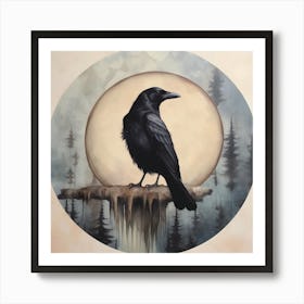 Raven At Full Moon Art Print